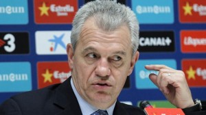 Espanyol's new signed coach Aguirre gestures during a his presentation at Cornella-El Prat stadium, near Barcelona